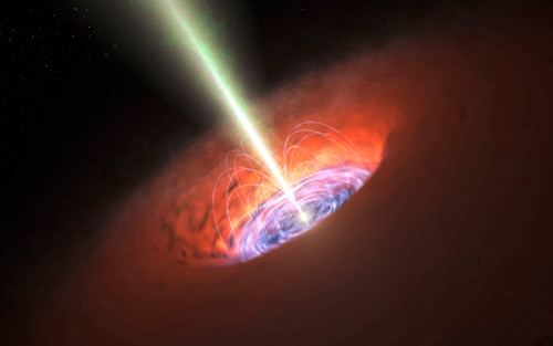 Esta ilustración muestra el entorno de un agujero negro supermasivo como los que suele haber en el centro de muchas galaxias. FOTO: ESO/L. CALÇADA