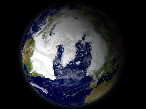 La Tierra con grandes zonas cubiertas por glaciares. Imagen: UB.