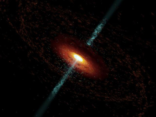 Interpretación artística del material que rota alrededor de un agujero negro superlativo/NRAO/AUI/NSF
