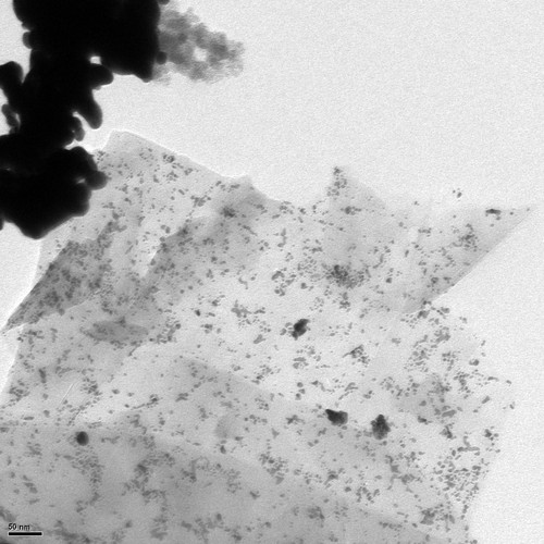 Imagen nanométrica de una superficie de grafito con nanopartículas de oro. Imagen: CSIC.