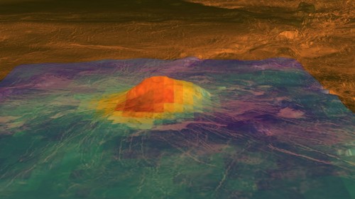 Anomalía de emisividad en Idunn Mons. Datos obtenidos por el instrumento Visible and Infrared Thermal Imaging Spectrometer (VIRTIS), de la sonda Venus Express de la ESA