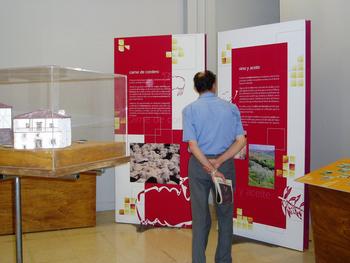 Un visitante de la muestra 'Espacios Naturales, siéntelos más cerca' observa uno de los paneles informativos contenidos dentro del recorrido de la misma