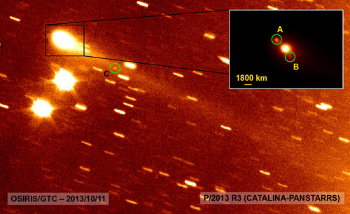 Imagen del MBC P/2013 R3 (CATALINA-PANSTARRS) obtenida con el telescopio GTC el 11 de Octubre pasado. Foto: IAC.