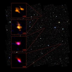 AquÃ­ se comparan los datos de cuatro galaxias recabados por ALMA con otros objetos del estudio Cosmos. FOTO: ALMA (NRAO/ESO/NAOJ), P. CAPAK; B. SAXTON (NRAO/AUI/NSF)
