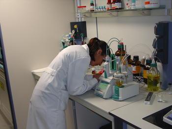 Una técnico del laboratorio del Centro de Investigación de Biocombustibles y Bioproductos de Villarejo de Órbigo.