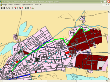 Aplicación para racionalizar el transporte urbano desarrollada por la Universidad de Burgos. En la imagen, sistema municipal de la ciudad de Burgos optimizado.